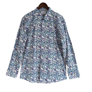 DUCHAMP London Stretch Cotton Long Sleeve Men's Shirt Abstract Floral Print Sz L